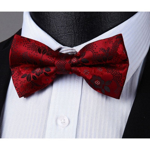 Paisley Floral Suspender Pre Tied Bow Tie Handkerchief A1 Red Black