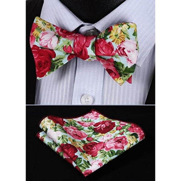 Floral Bow Tie & Pocket Square - 5-PINK/BLUE/YELLOW-FLORAL