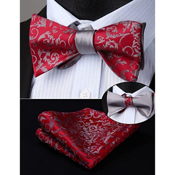 Floral Bow Tie & Pocket Square - E-RED 1
