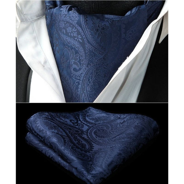 Floral Paisley Ascot Cravat Scarf - A-NAVY BLUE 01