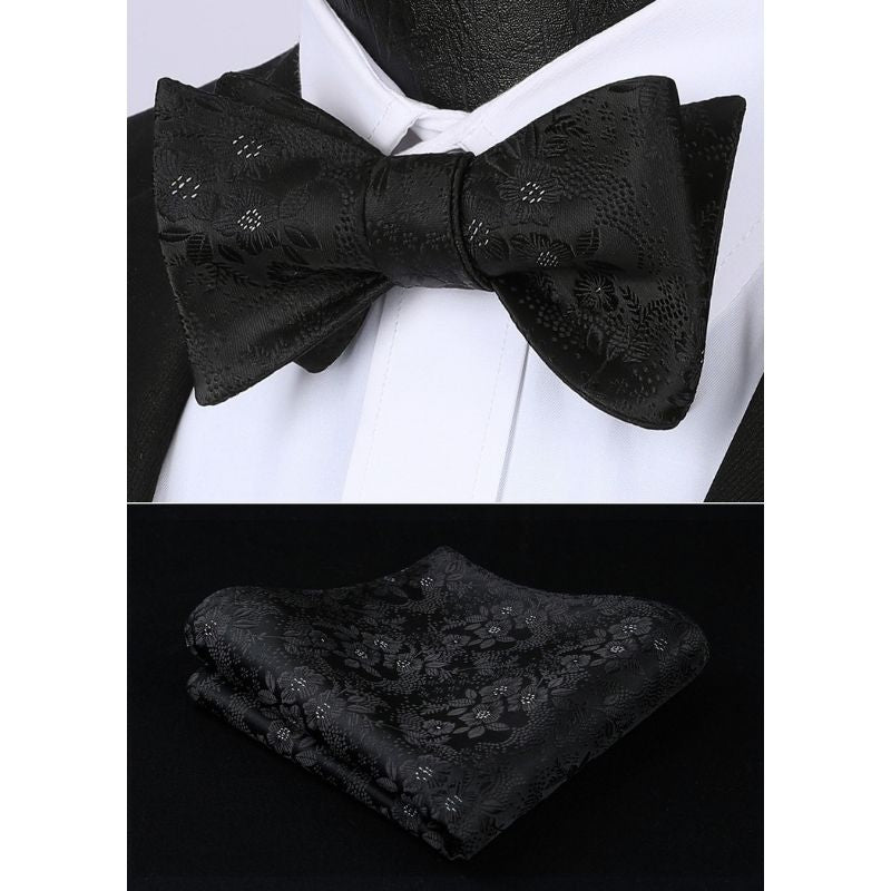 Floral Bow Tie & Pocket Square - A-BLACK/WHITE