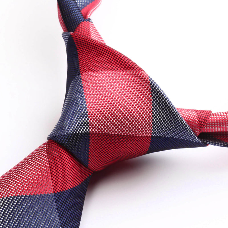 Plaid Tie Handkerchief Set - RED