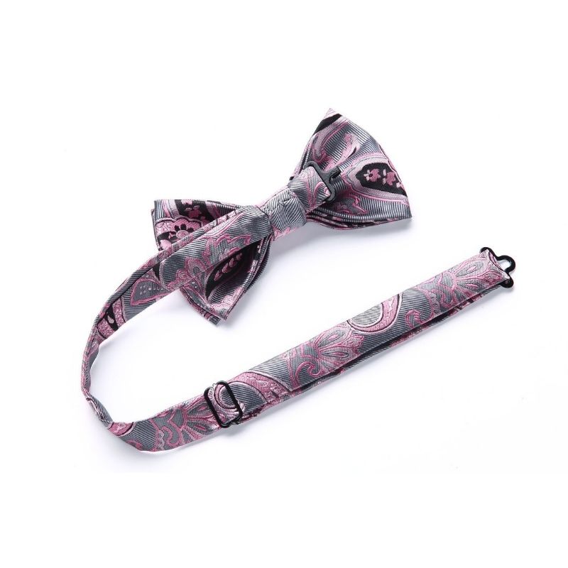 Paisley Floral Suspender Pre-Tied Bow Tie Handkerchief - B3-PINK/GRAY