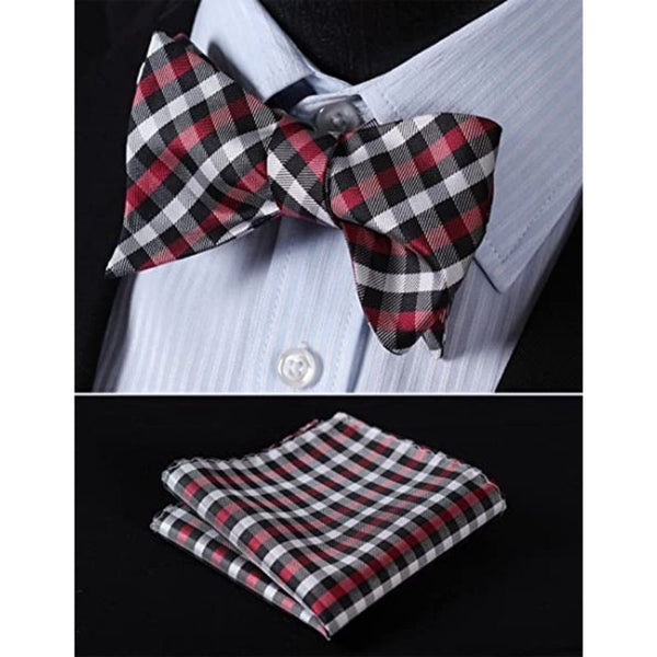 Plaid Bow Tie & Pocket Square - D-RED