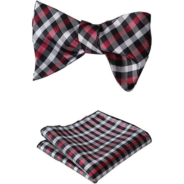 Plaid Bow Tie & Pocket Square - D-RED