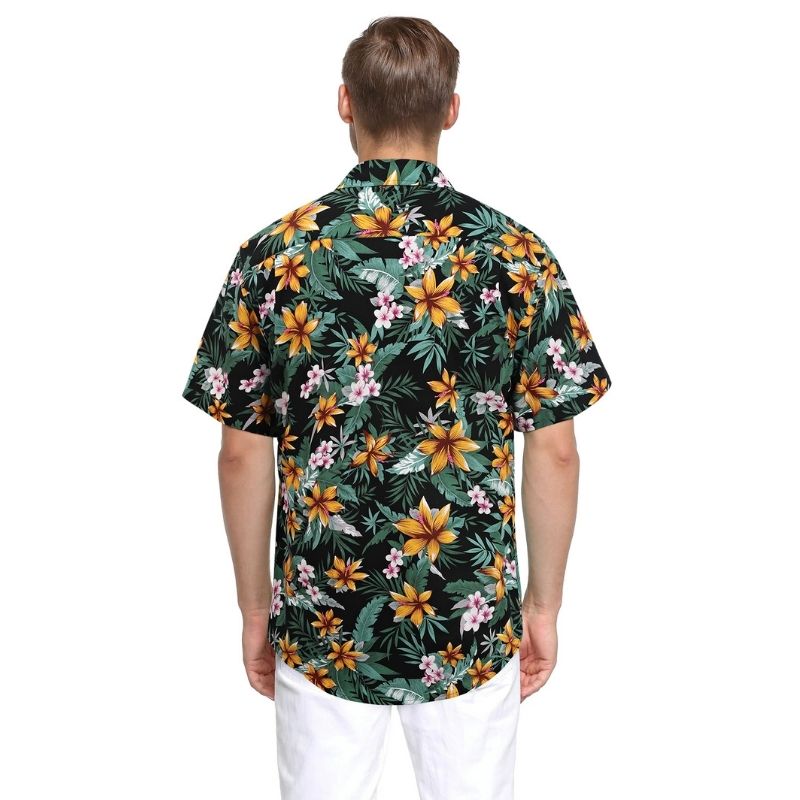 Funky Hawaiian Shirts with Pocket - BLACK/ORANGE