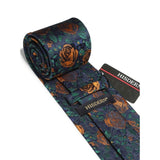 Floral 3.4 inch Tie Handkerchief Set - ORANGE/GREEN/NAVY BLUE