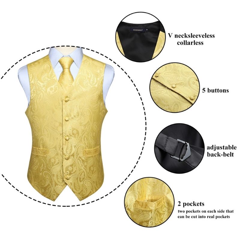Paisley Vest Tie Handkerchief Set Yellow