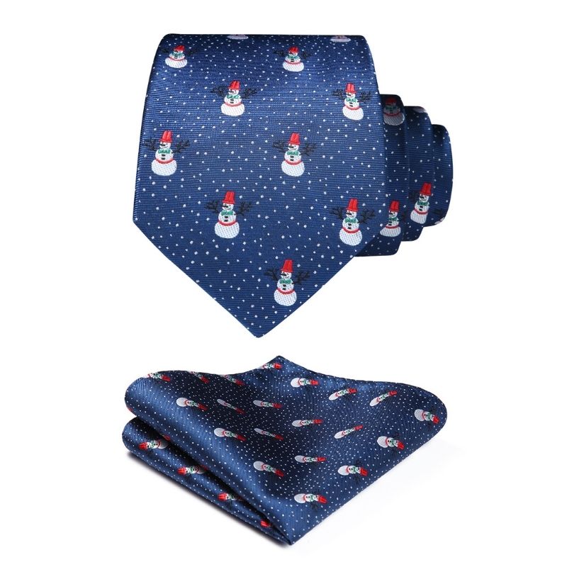 Christmas Tie Handkerchief Set - BLUE/WHITE