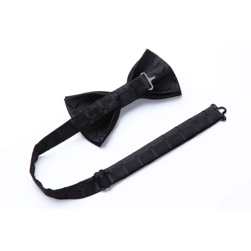 Plaid Suspender Pre Tied Bow Tie Handkerchief Black