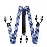 Plaid Suspender Bow Tie Handkerchief 02 Steel Blue Gray