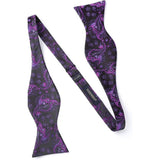 Paisley Floral Suspender Bow Tie Handkerchief - PURPLE/BLACK