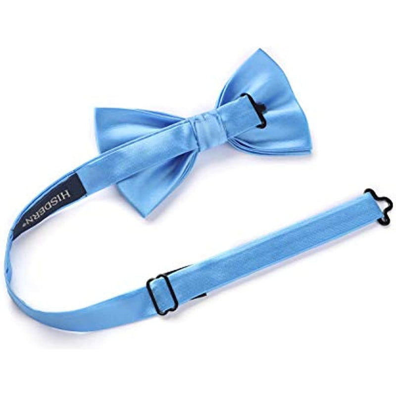 Solid Pre-Tied Bow Tie & Pocket Square - B-BLUE 2