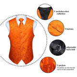 Paisley Vest Tie Handkerchief Set Orange