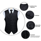 Paisley Vest Tie Handkerchief Set Black 2