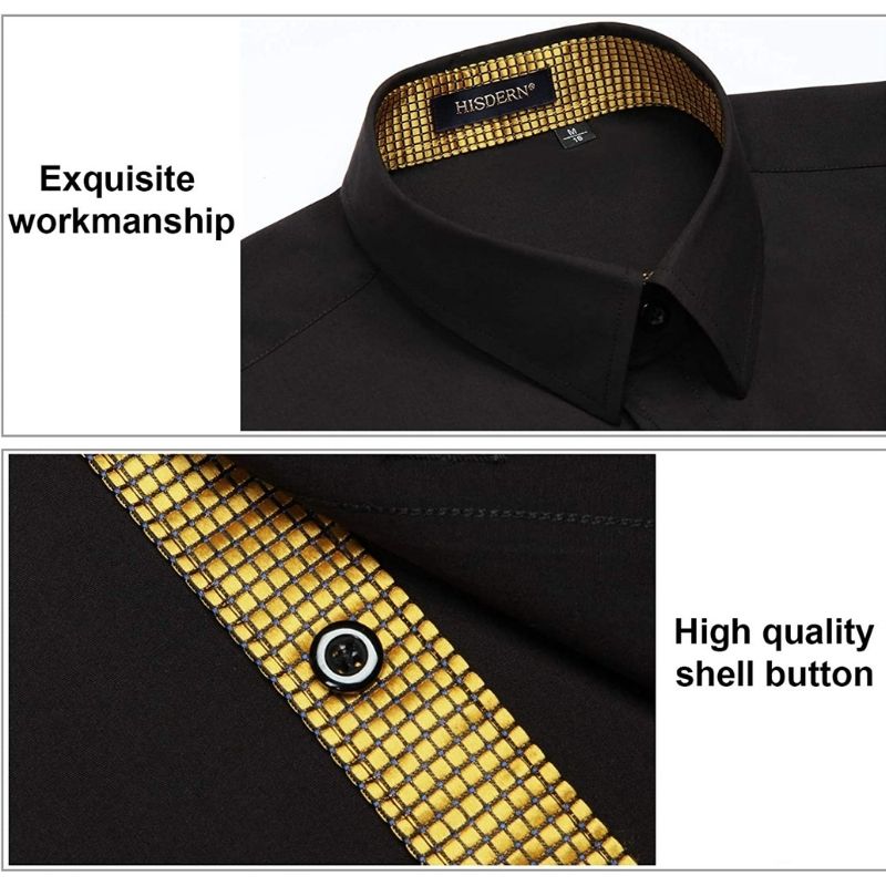 Casual Formal Shirt with Pocket - BLACK/GOLD – Hisdern