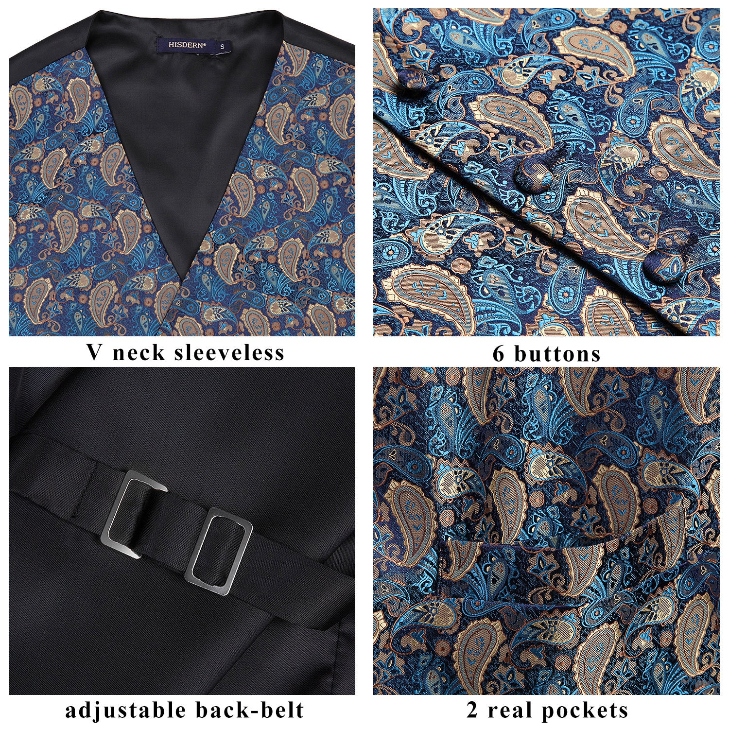 Paisley 3Pc Suit Vest Set F Navy Blue Brown