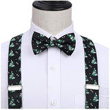 Christmas Suspender Pre-Tied Bow Tie Handkerchief - 09-GREEN/BLACK