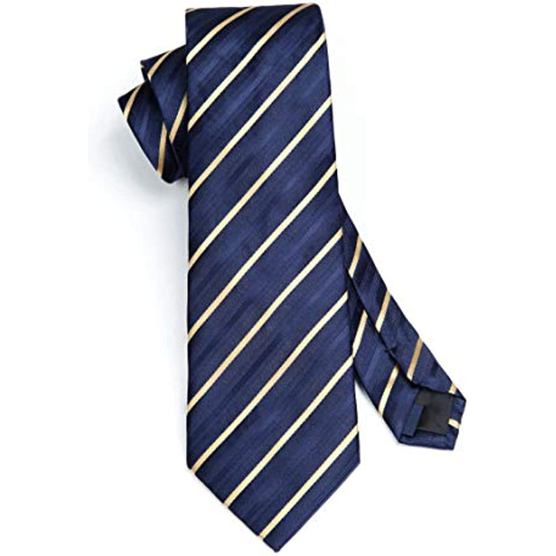 Stripe Tie Handkerchief Set - A-navy Blue/Wheat