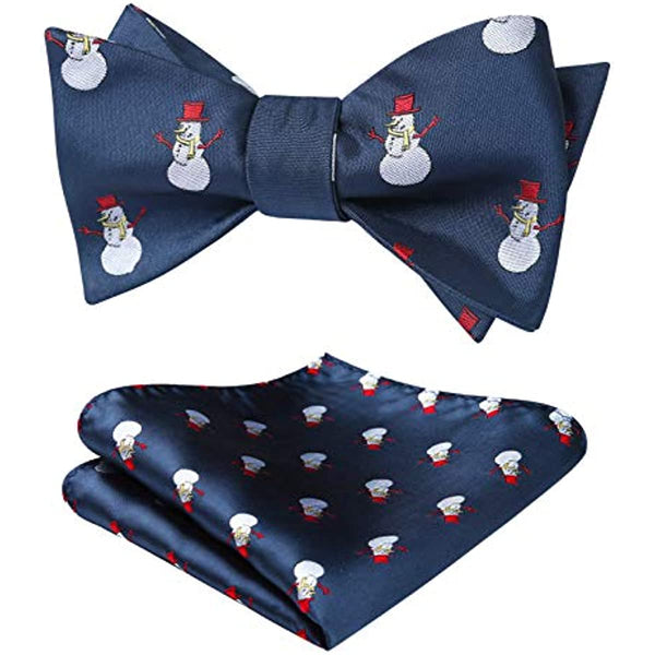 Christmas Bow Tie & Pocket Square - E4-NAVY BLUE-BALL