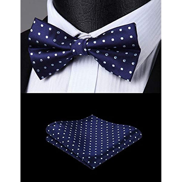 Polka Dot Pre-Tied Bow Tie & Pocket Square - 98-BLUE-1