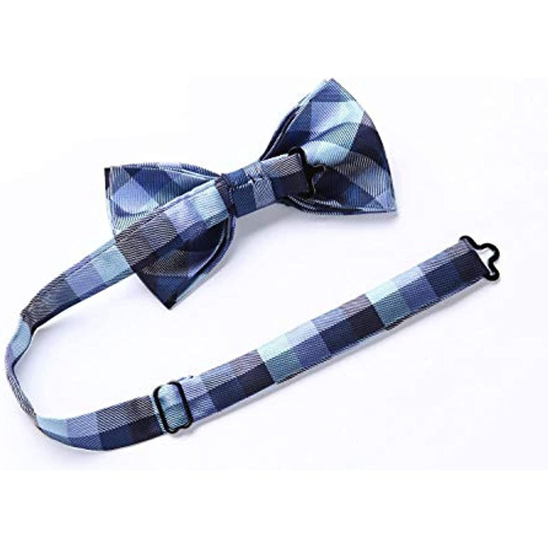 Plaid Pre-Tied Bow Tie & Pocket Square Sets - 15-CHECK-NAVY BLUE