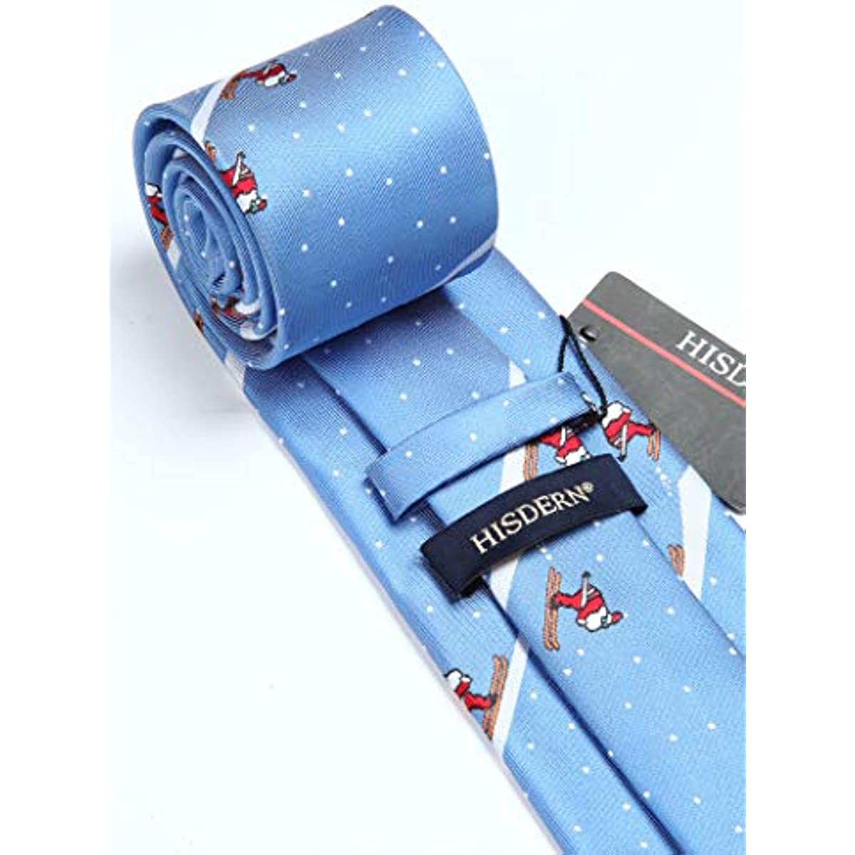 Christmas Tie Handkerchief Set - 04-SKY BLUE/SANTA SKIING