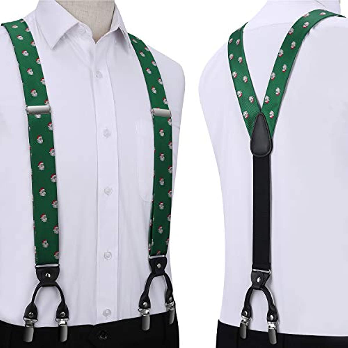 Christmas Suspender Pre-Tied Bow Tie Handkerchief - 05-GREEN/WHITE/RED