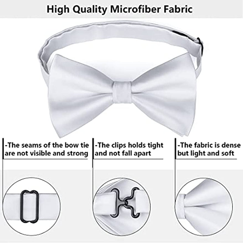 Solid Pre-Tied Bow Tie & Pocket Square - WHITE
