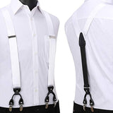 Solid Suspender Pre-Tied Bow Tie Handkerchief - A11-WHITE