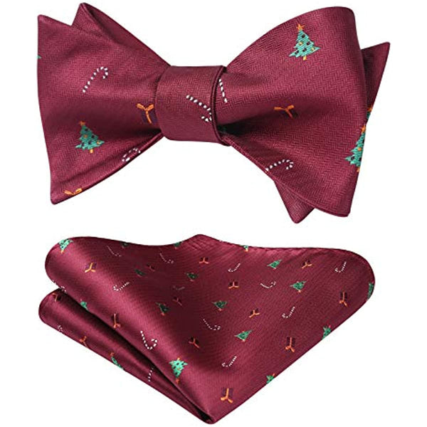Christmas Bow Tie & Pocket Square - A2-BURGUNDY-CANDY BAR