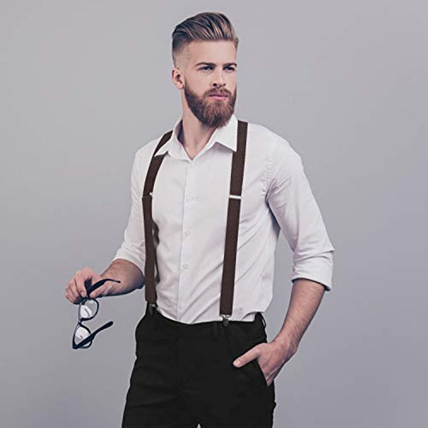 X-shaped Adjustable Suspender with 4 Clips - MAROON