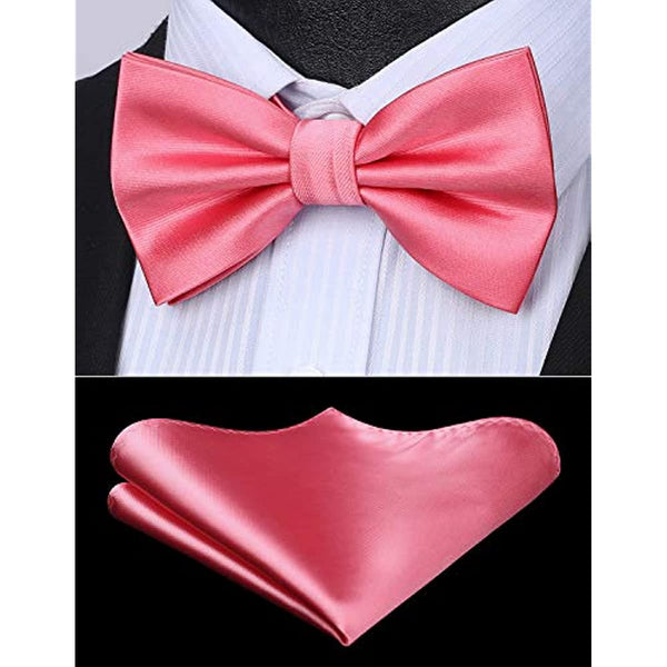 Solid Pre-Tied Bow Tie & Pocket Square - K-PINK