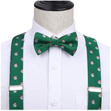 Christmas Suspender Pre-Tied Bow Tie Handkerchief - 05-GREEN/WHITE/RED