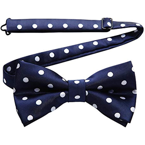 Polka Dot Pre-Tied Bow Tie - 02-NAVY BLUE/WHITE
