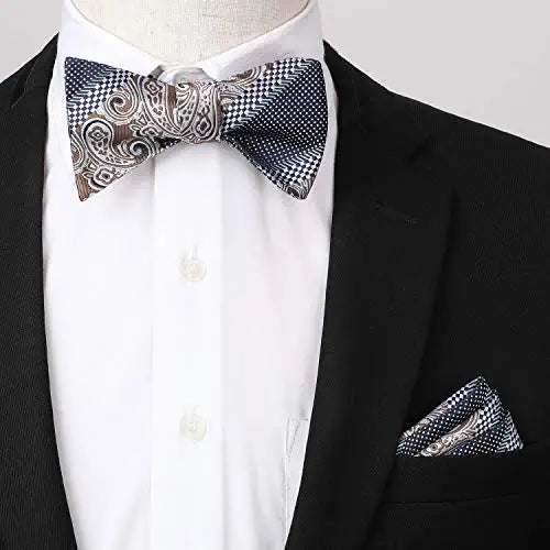 Floral Paisley Suspender Bow Tie Handkerchief 9 Brown Navy Blue 01