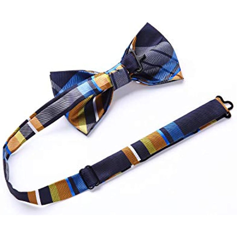 Plaid Pre-Tied Bow Tie - CHECK - BLUE/YELLOW