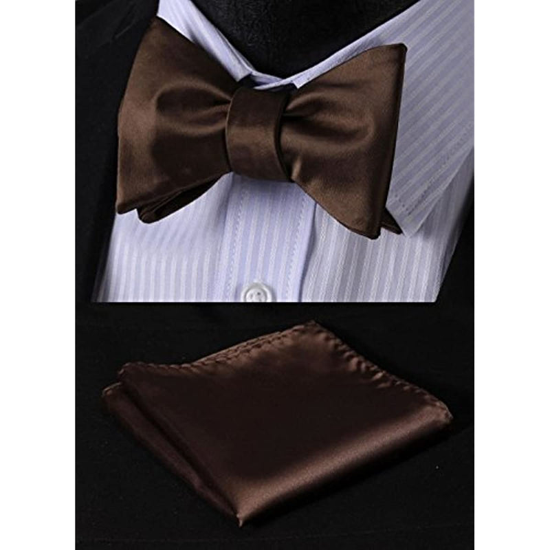 Solid Bow Tie & Pocket Square - H2-BROWN