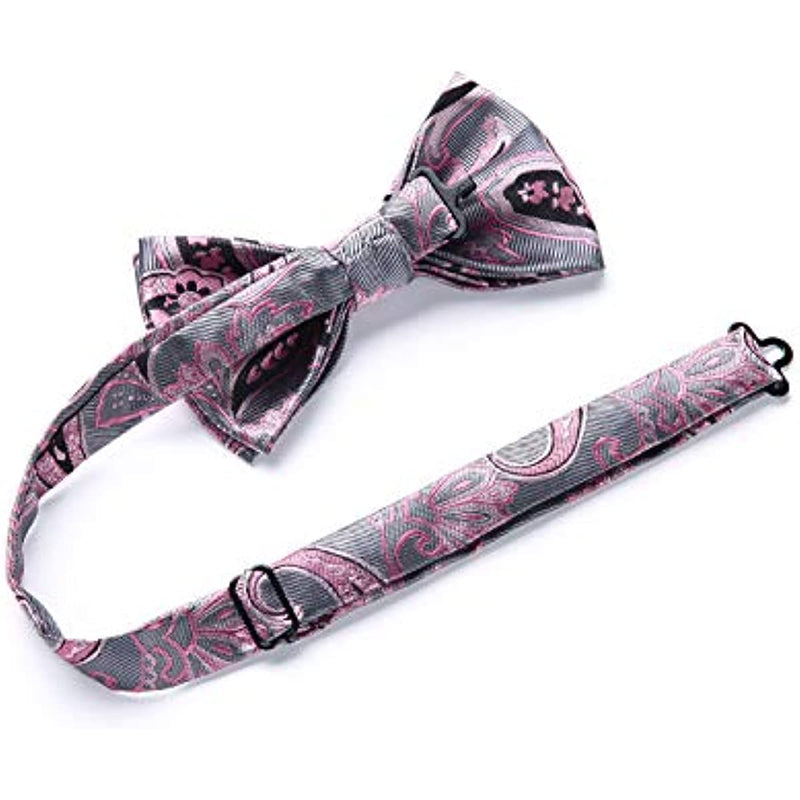 Paisley Pre-Tied Bow Tie & Pocket Square - 02-A2-PINK