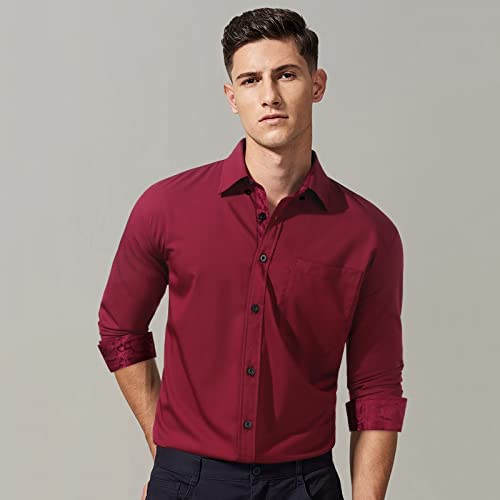 Casual Formal Shirt with Pocket - 09-BURGUNDY / PAISLEY