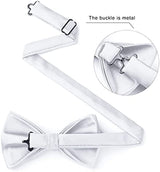 Solid Pre-Tied Bow Tie & Pocket Square - WHITE