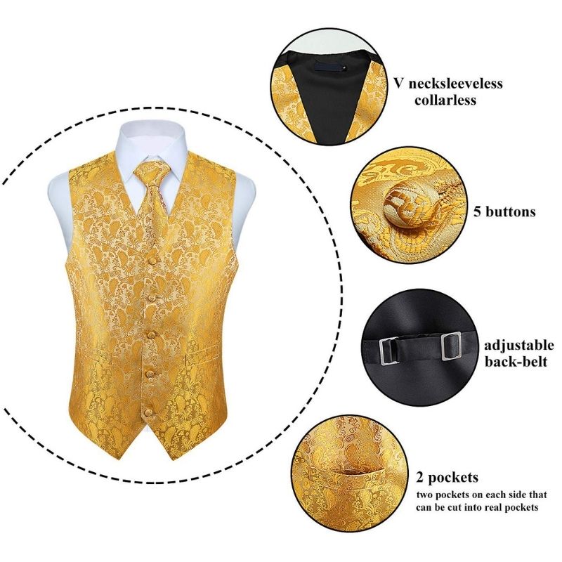 Paisley 3Pc Suit Vest Set E Yellow