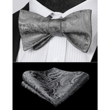 Floral Paisley Bow Tie & Pocket Square Sets - C-GRAY