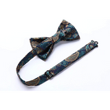 Paisley Pre-Tied Bow Tie & Pocket Square - G-GREEN 3