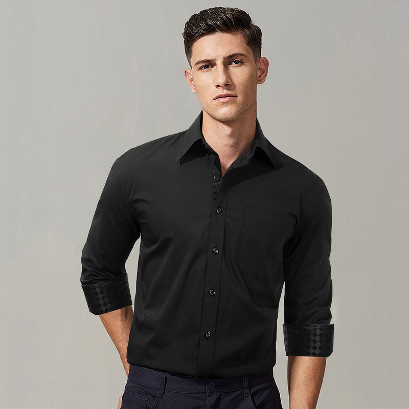 Casual Formal Shirt with Pocket - 02-BLACK