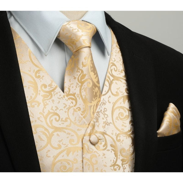 Paisley Floral 3pc Suit Vest Set - F-YELLOW GOLD FLORAL