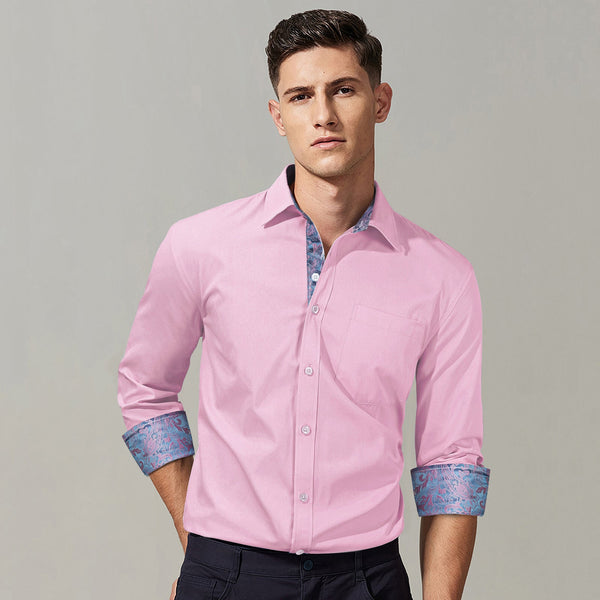 Casual Formal Shirt with Pocket - PINK PURPLE