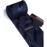 Stripe Tie Handkerchief Set - 03-NAVY BLUE