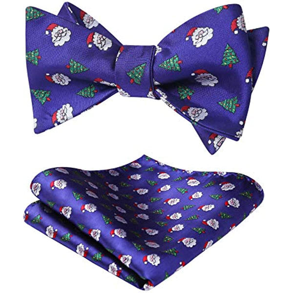 Christmas Bow Tie & Pocket Square - B2-PURPLE-SANTA CLAUS