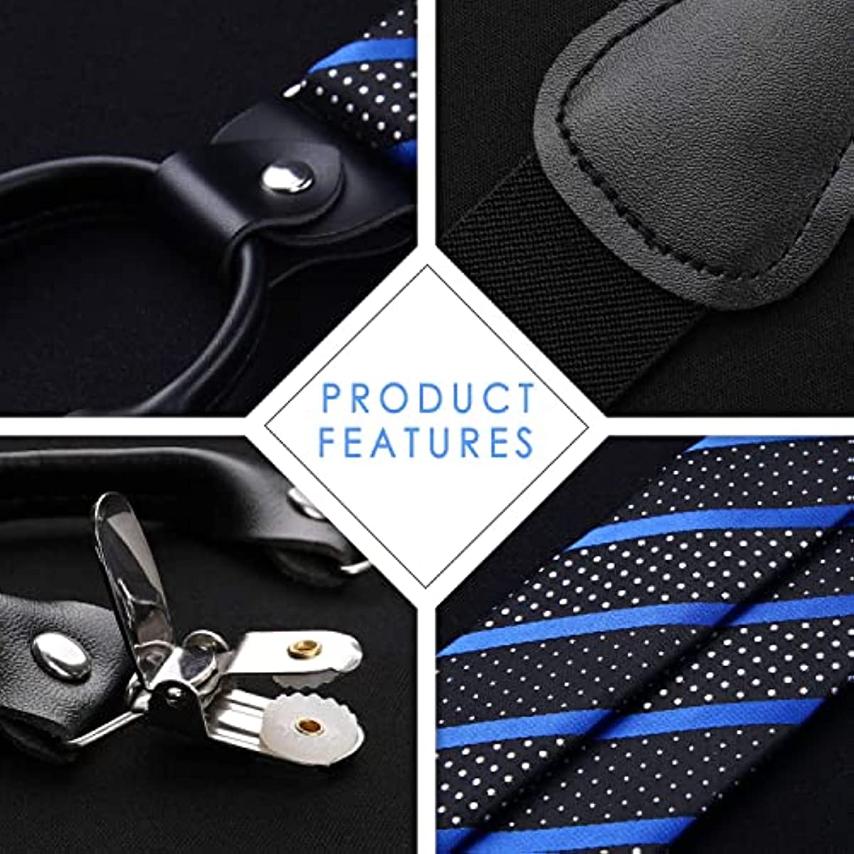 Stripe Suspender Bow Tie Handkerchief - BLACK/NAVY BLUE